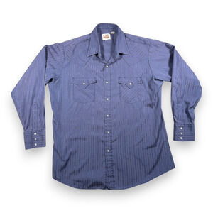 Vintage Ely Cattleman Western Shirt Adult LARGE Blue Pearl Snap Cowboy Dobby 90s